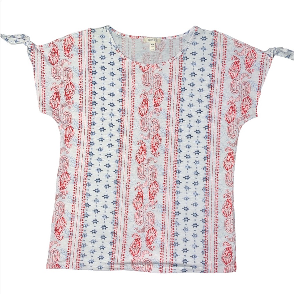 🔴Como blu red white and blue top with split knot sleeves🔴